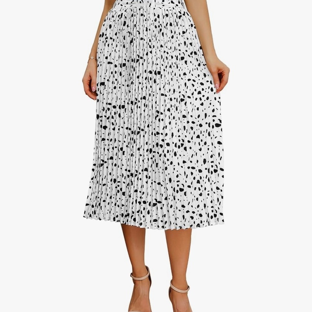 Polka Dot Black and White Pleated Midi Skirt 🖤 Dalmatian Print A-Line